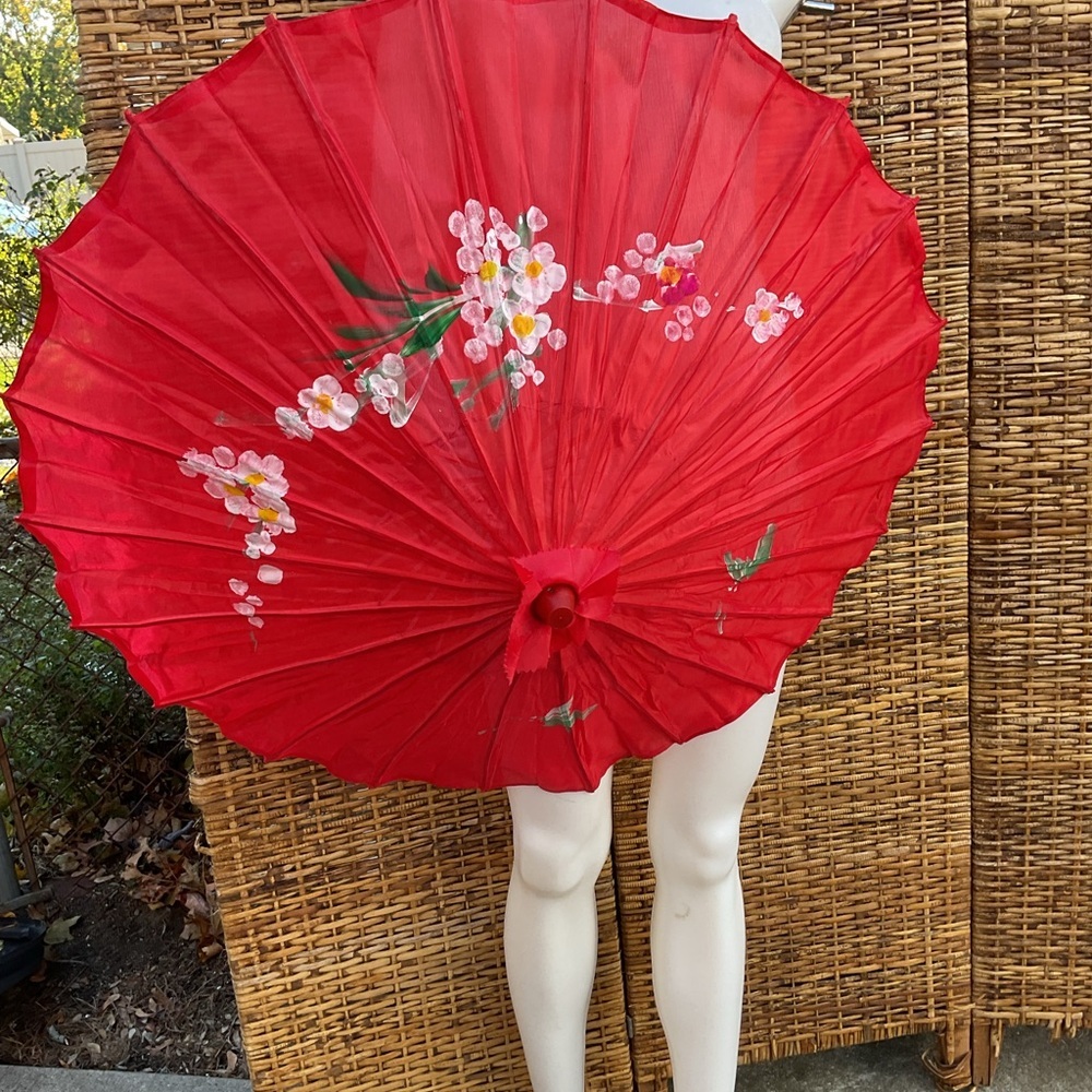 Floral true Oriental delicate bamboo parasol - Picture 2 of 7
